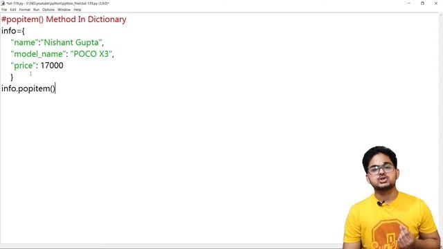 popitem() Method In Dictionary || Python Course In Hindi || Tutorial 119 смотреть онлайн