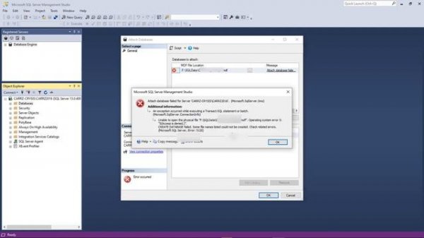 SQL Server Management Studio create database failed some file names listed Error 5120