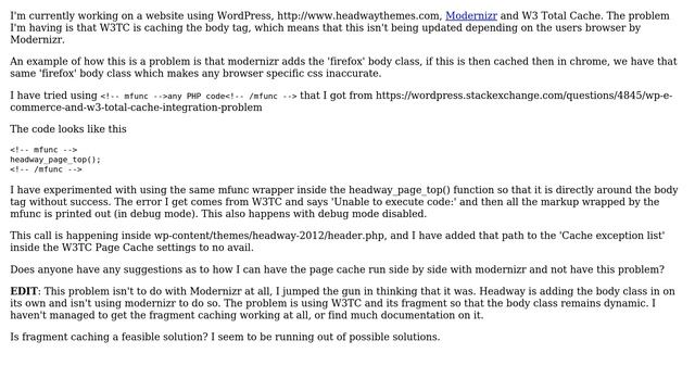 Wordpress: Headway body classes and W3TC page cache conflict смотреть онлайн