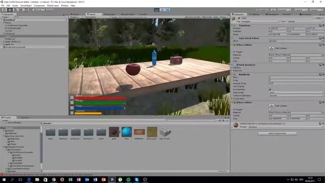 Unity 5 Eat, drink, Pick up/drop System with health,Thirst,Hunger and Stamina Bar смотреть онлайн