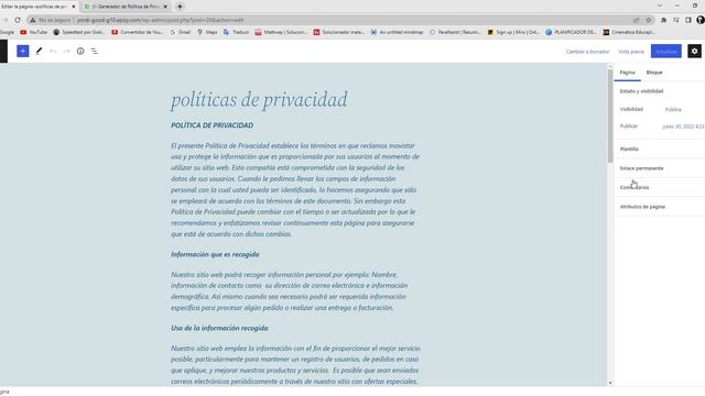 Poner política de privacidad + libro de reclamaciones ? en WordPress || 2022 ? смотреть онлайн
