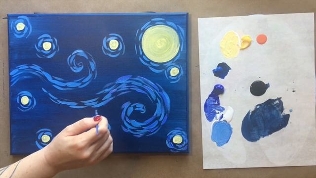 EP11- 'Starry Night' - Van-Gogh inspired starry night sky - acrylic painting tutorial for beginners смотреть онлайн