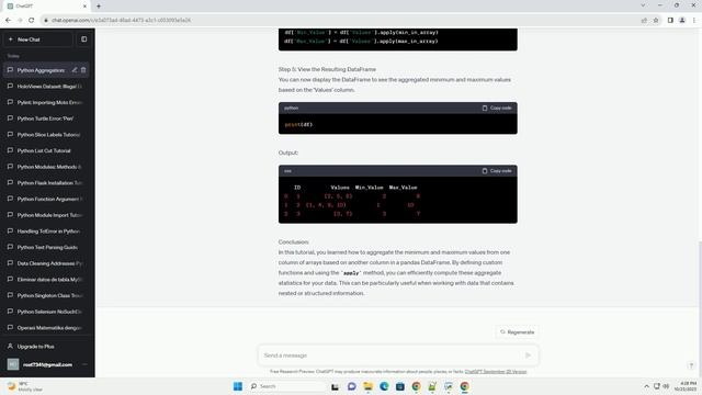 Aggegate min max values in one column based on another column of array Python смотреть онлайн