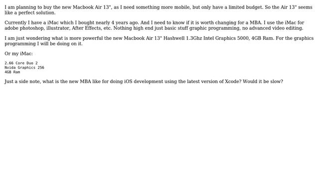 Apple: Comparison Of The New Macbook Air And IMac Core Duo 2 2.66