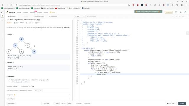 LeetCode 515 | Find Largest Value in Each Tree Row | BFS | Java смотреть онлайн