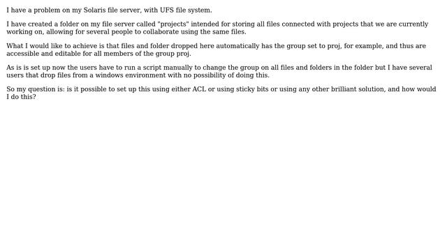 File permissions on a Solaris system - using ACl or sticky bit? смотреть онлайн