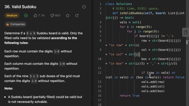 Valid Sudoku in 30 seconds - Leetcode 36 - Python смотреть онлайн