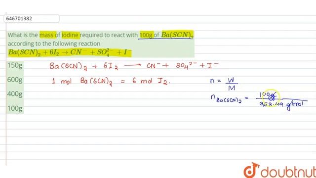 What is the mass of iodine required to react with 100g of Ba(SCN)_(2) according to the following... смотреть онлайн