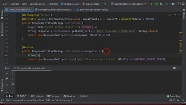 Spring Retry | Spring Retry implementation in Spring Boot | @EnableRetry| @Retryable | @Recover