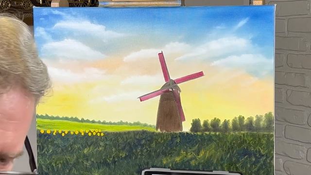 How to paint sunflowers and a windmill-demo-for beginner and intermediate artists￼￼ смотреть онлайн