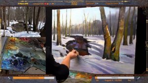 Картина маслом РАННЯЯ ВЕСНА №2 ► Как рисовать деревья, снег, воду