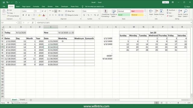 Date Functions (1) - DAY, MONTH, YEAR, DATE, WEEKDAY, WEEKNUM, and EOMONTH in Excel | Willntrix смотреть онлайн
