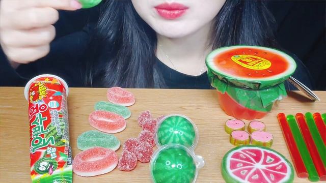 ASMR WATERMELON DESSERTS, WATERMELON CAKE,  WATERMELON ICE CREAM, GUMMY JELLY MUKBANG 수박 디저트 먹방