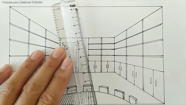 PERSPEKTİF ile KÜTÜPHANE Çizimi / 1 Bir Kaçış Noktalı Kütüphane İç Mekanı Nasıl Çizilir? смотреть онлайн