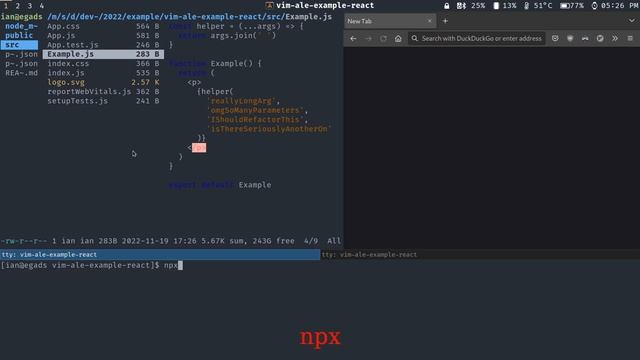 Screencast of Vim ALE used in a React app смотреть онлайн
