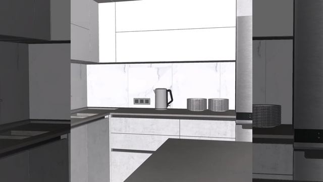 Проект угловой кухни с антресолями, холодильником side-by-side и функциональным островом. смотреть онлайн