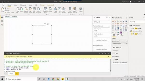 Create a PairPlot Python visual Power BI