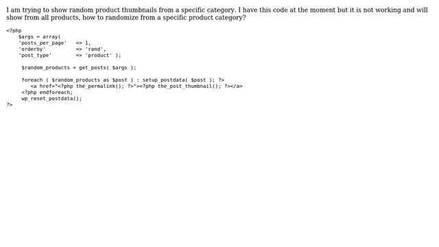Wordpress: Woocommerce - Show random product thumbnail from specific product category смотреть онлайн