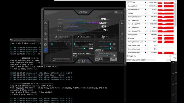 Тонкая настройка и майнинг на карте RTX 3080ti Gigabyte AORUS MASTER, Win10 смотреть онлайн