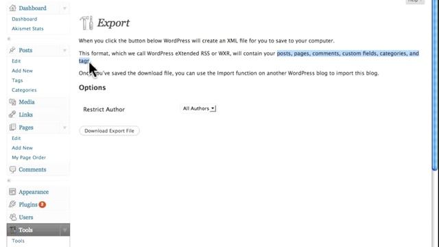 Exporting your content for importing into another WordPress blog смотреть онлайн