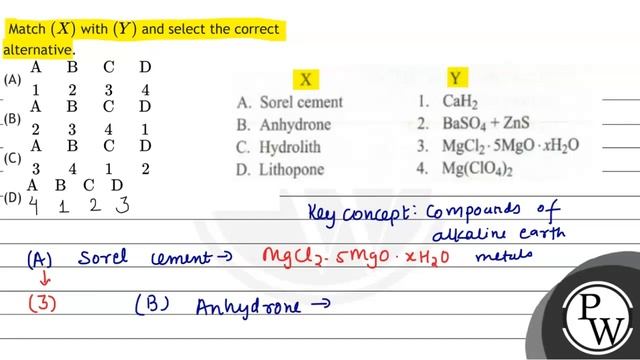 Match \( (X) \) with \( (Y) \) and select the correct alternative.
(A) \( \begin{array}{cccc}\te... смотреть онлайн