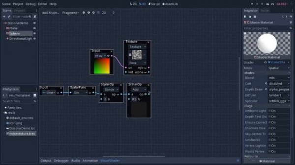 Visual Shader Editor in Godot 3.1: Dissolve Shader (tutorial)