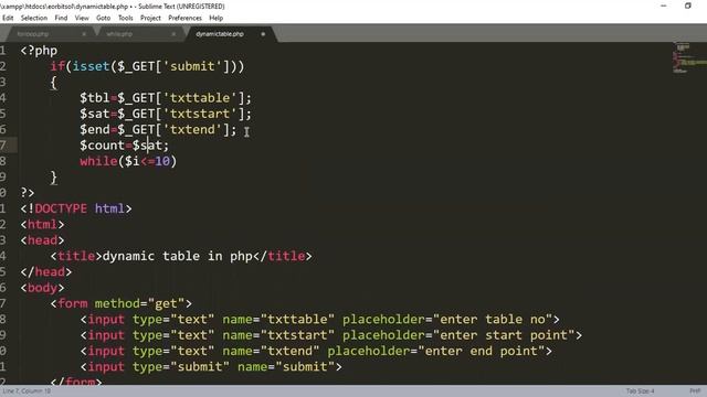 Dynamic Table With While Loop in php смотреть онлайн