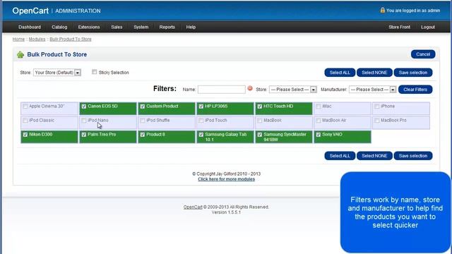 Bulk Product To Store Quick Editor for OpenCart 1.5.X смотреть онлайн
