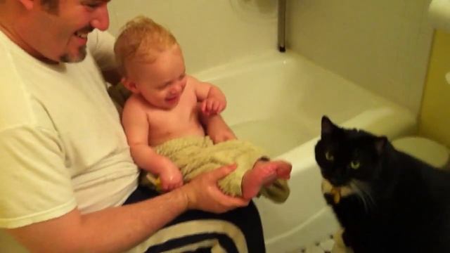 Ребёнок и кот.Забавное видео стоит посмотреть. смотреть онлайн