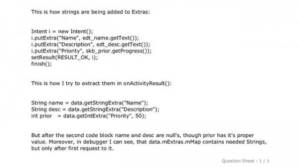 Android : Android Intent.getStringExtra() returns null