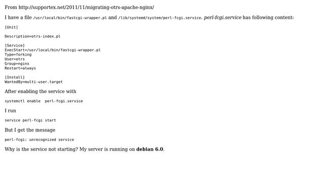 DevOps & SysAdmins: service perl-fcgi start, unrecognized service смотреть онлайн