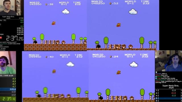 2017 Super Mario Bros SPEEDRUN ANY % COMPARISON SIDE BY SIDE (Top 4 Runners) смотреть онлайн