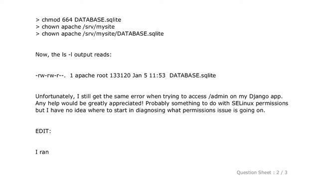 Django : Attempt to write a readonly database - Django w/ SELinux error смотреть онлайн