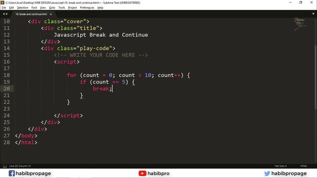 Break & Continue | JAVASCRIPT BANGLA TUTORIAL #19 | WEB DESIGN COURSE | HABIB PRO смотреть онлайн