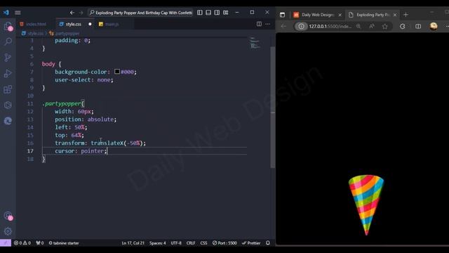 How to Creating Exploding Party Popper and Birthday Cap With Confetti using HTML CSS JavaScript ?? смотреть онлайн