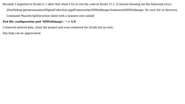 Xcode11 Command PhaseScriptExecution failed with a nonzero exit code with SDWebImage смотреть онлайн