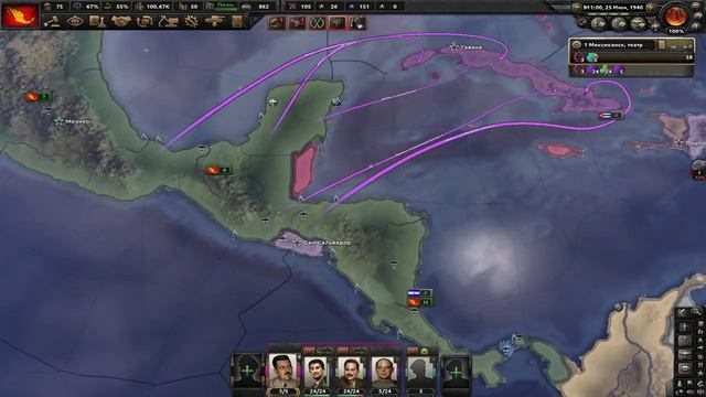 Hearts of Iron 4 полное прохождение за Мексику - 4# (Высадка в Панаму и на Кубу) смотреть онлайн