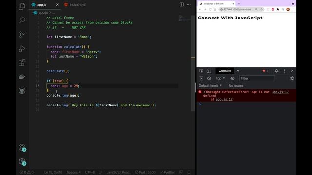 JavaScript | Local Scope - 47 | JavaScript తెలుగులో [4K] | #learnwithsrikanthracharla смотреть онлайн