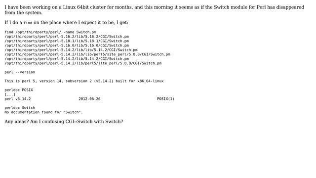 Missing Switch module on exiting Perl installation смотреть онлайн