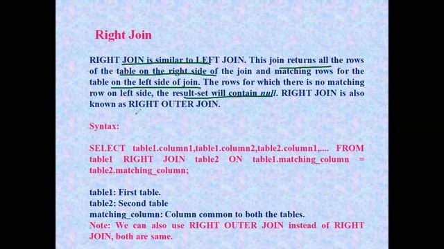 Lecture -27 Joins in SQL II Inner, Outer, Full Join By-Sonika Bhatnagar смотреть онлайн