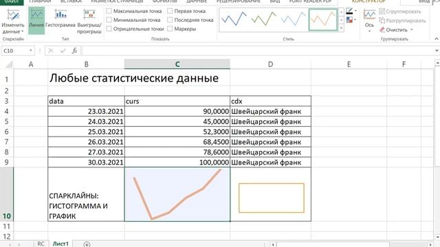 Инструмент "спарклайны" в Excel смотреть онлайн