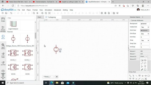 how to use a 5V voltage regulator(7805) in easyEDA online simulator смотреть онлайн