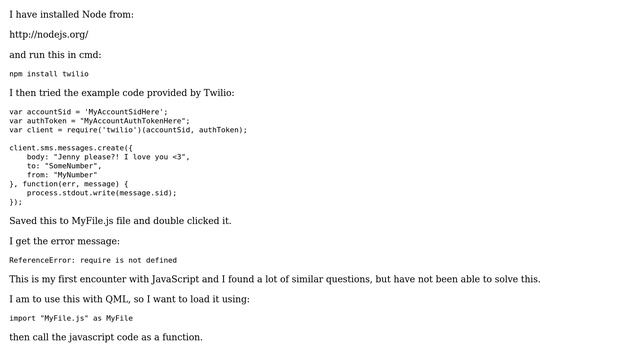 Javascript/Node/Twilio - ReferenceError: require is not defined смотреть онлайн