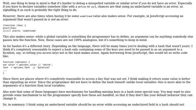 Giving variables default values vs. treating accessing an undefined variable as an error смотреть онлайн