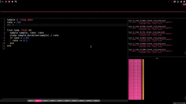 Sonic Pi Sketch: Fast sample decreasing to normal смотреть онлайн