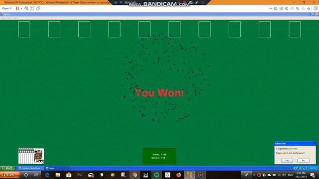 Spider Solitaire Windows XP game winning 1190 score смотреть онлайн