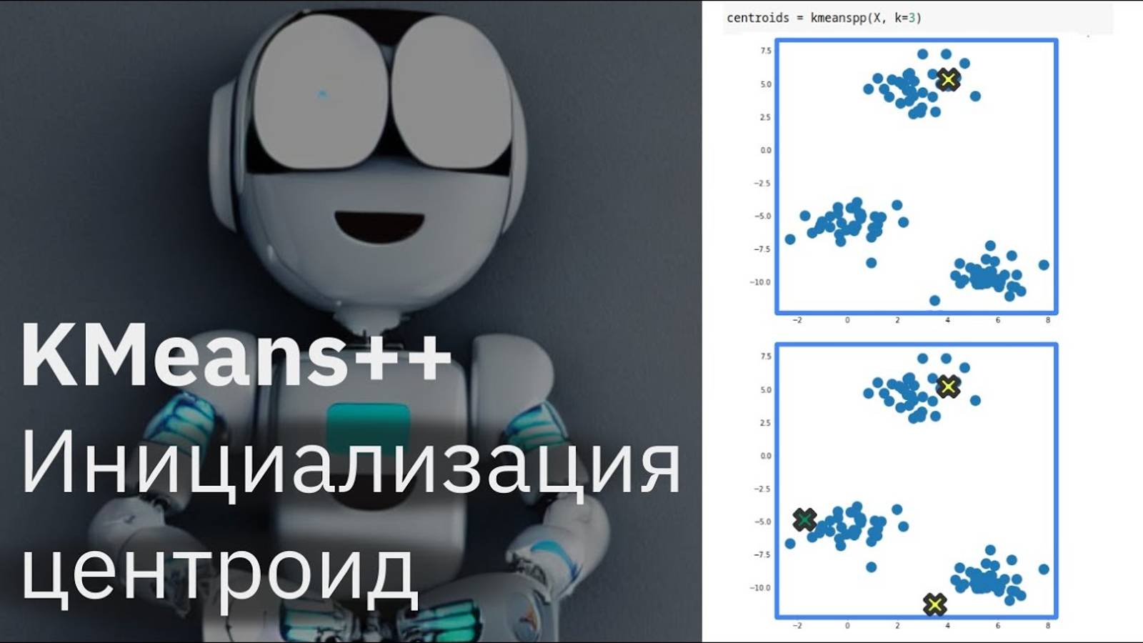Реализация KMeans++ | Инициализация стартовых центроид | KMeans часть 3 | МАШИННОЕ ОБУЧЕНИЕ смотреть онлайн