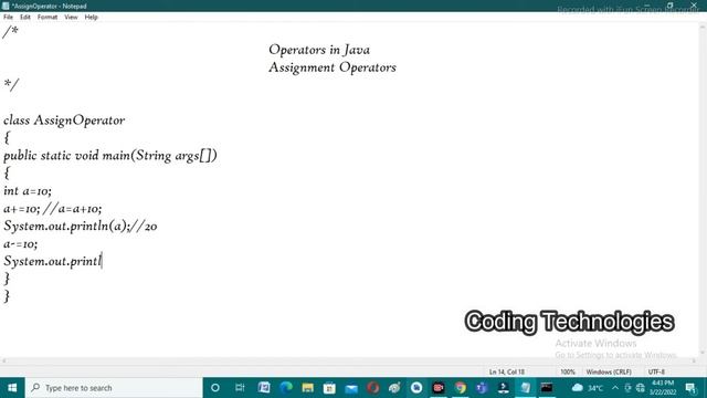 Operators in java || Assignment Operators in java (= , += , -= ,*= , /= , %=) || Coding Technologie смотреть онлайн