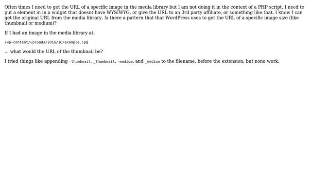 Wordpress: What is the URL pattern for image thumbnails + sizes? смотреть онлайн
