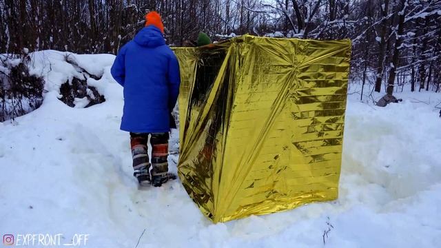 ПАЛАТКА ИЗ ФОЛЬГИ! СОГРЕВАЕМСЯ В ЛЕСУ В -15. смотреть онлайн